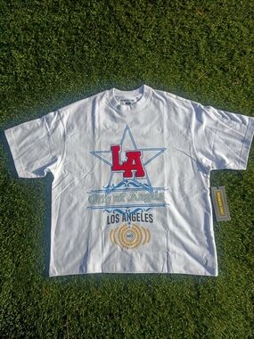 Members Only White Tee with Red & Blue LA Graphic